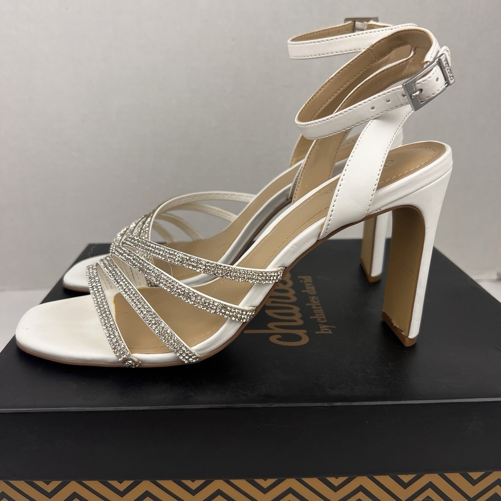 NWT Charles by Charles David Gorgeous White Rhinestone Heels Size 9M Ankle Strap